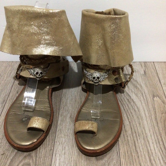 Zadig & Voltaire Gold Rhinestone skull gladiator Sandals 7 - Picture 2 of 11